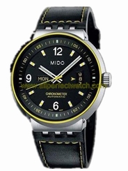Mido Watches : M8341.4.F8.4 Automatic Chronometer Black Dial With Yellow Hour Indices And Black Leather Strap Men Watch