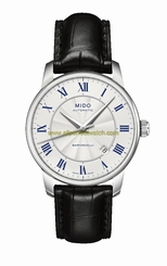 Mido Watches : M8600.4.21.4 Automatic Silver Dial Roman Numerals Date Shock Resistance Black Leather Men Watch
