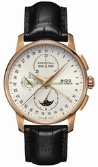 Mido Watches : M8607.3.M1.4 Automatic Chronograph Beige Dial Stainless Steel Case, PVD Rose Gold Coated Bezel With Black Leather Strap Men Watch