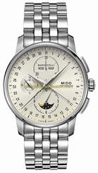 Mido Watches : M8607.4.M1.1 Automatic Chronograph White Dial Stainless Steel Case With Stainless Steel Bracelet Men Watch