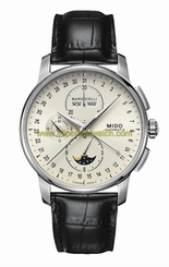 Mido Watches : M8607.4.M1.4 Automatic Chronograph White Dial Stainless Steel Case With Black Leather Strap Men Watch