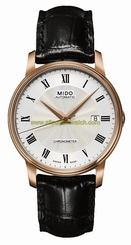 Mido Watches : M901.408.76.033.20 Automatic Chronometer Silver Dial Rose Gold Case And 18ct Rose Gold Bezel With Black Leather Strap Men Watch
