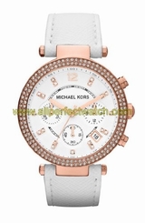 Michael Kors Watches : MK2281 Quartz Chronograph Crystal Bezel Date White Leather Women Watch