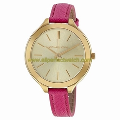 Michael Kors Watches : MK2298 Quartz Gold Dial Pink Leather Women Watch