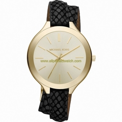 Michael Kors Watches : MK2315 Quartz Champagne Dial Black Leather Women Watch