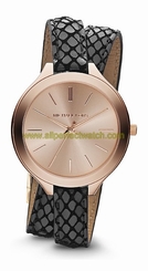 Michael Kors Watches : MK2322 Quartz Rose Gold Dial Black Leather Women Watch