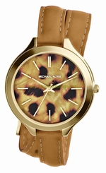Michael Kors Watches : MK2327 Quartz Cheetah Pattern Dial Gold Tone Stainless Steel Bezel Leather Women Watch