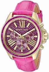 Michael Kors Watches : MK2449 Quartz Chronograph Crystal Pave Dial Pink Leather Women Watch