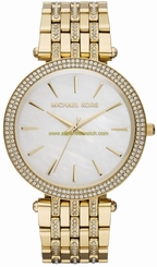Michael Kors Watches : MK3219 Quartz White Mother of Pearl Dial Crystal Bezel Gold Tone Stainless Steel Women Watch
