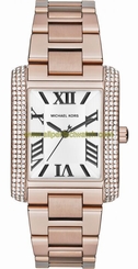 Michael Kors Watches : MK3255 Quartz White Roman Numerals Dial Rose Gold Tone Stainless Steel Rectangle Women Watch