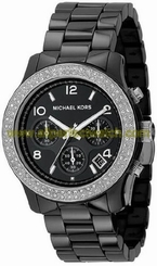 Michael Kors Watches : MK5190 Quartz Chronograph Crystal Bezel Date Black Ceramic Women Watch