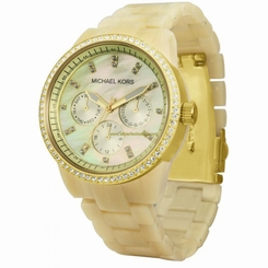 Michael Kors Watches : MK5281 Gold Mop Dial Crystal Encrusted Stainless Steel Band Women Watch