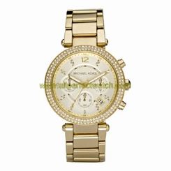 Michael Kors Watches : MK5354 Quartz Dial Light gold with three hand movement, date window, sub dial chronograph and diamante detail Women Watch