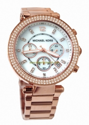 Michael Kors Watches : MK5491 Quartz Dial White with three hand movement, date window, sub dial chronograph and the Michael Kors logo Women Watch