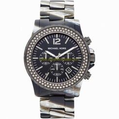 Michael Kors Watches : MK5599 Quartz Dial Black with three hand movement, date window, sub dial chronograph, diamante detail and the Michael Kors logo Women Watch