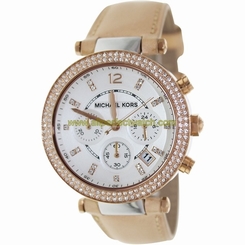 Michael Kors Watches : MK5633 Quartz Chronograph Dial Date Beige Leather Women Watch