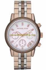 Michael Kors Watches : MK5642 Quartz White Mother of Pearl Dial Chronograph Date Three Tone Stainless Steel Women Watch