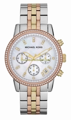 Michael Kors Watches : MK5650 Quartz White Mother of Pearl Dial Chronograph Date Three Tone Stainless Steel Women Watch