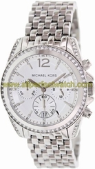 Michael Kors Watches : MK5834 Quartz Chronograph Crystal Bezel Date Silver Dial Stainless Steel Women Watch
