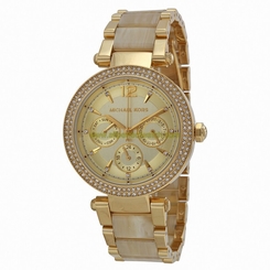 Michael Kors Watches : MK5956 Quartz Champagne Day Date Dial Stainless Steel and Acetate Women Watch
