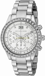 Michael Kors Watches : MK6186 Silver Dial Fixed Stainless Steel Set With Crystals Band Women Watch