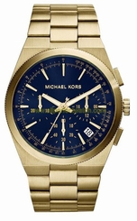 Michael Kors Watches : MK8338 Quartz Blue Dial Chronograph Date Gold Tone Stainless Steel Men Watch
