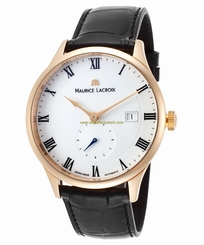 Maurice Lacroix Watches : MLACROIX-MP6907-PG101-113 White Dial Genuine Crocodile Men Watch