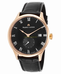 Maurice Lacroix Watches : mlacroix-MP6907-PG101-311 Black Dial Crocodile Leather Band Men Watch