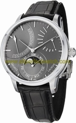 Maurice Lacroix Watches : MP6528-SS001-330 Automatic Day Date Moon Phase Retrograde Black Leather Men Watch
