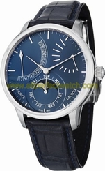 Maurice Lacroix Watches : MP6528-SS001-430 Automatic Day Date Moon Phase Retrograde Blue Dial Blue Leather Men Watch