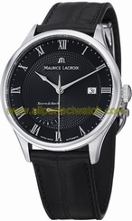 Maurice Lacroix Watches : MP6807-SS001-310 Automatic Date Black Dial Power Reserve Leather Men Watch