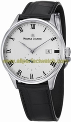 Maurice Lacroix Watches : MP6907-SS001-112 Automatic Date White Dial Small Second Black Leather Men Watch