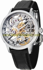 Maurice Lacroix Watches : MP7208-SS001-000 Mechanical Hand Wind Skeleton Dial Black Leather Men Watch