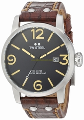TW Steel Watches : MS2 Quartz Black Dial Date Brown Leather Men Watch