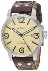 TW Steel Watches : MS21 Quartz Beige Dial Date Brown Leather Men Watch