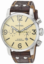 TW Steel Watches : MS24 Beige Dial Chronograph Date Brown Leather Men Watch