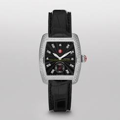Michele Watches : MWW02A000408 Battery Operated Quartz Polished Stainless Steel Black Guilloche Diamond Dial Band Men Watch