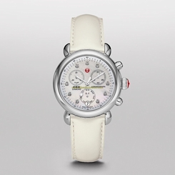 Michele Watches : MWW03M000125 Battery Operated Quartz Polished Stainless Steel White Mother Of Pearl With Diamonds Dial Silver Patent Leather Band Men Watch