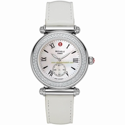 Michele Watches : MWW16A000008 Battery Operated Quartz Polished Stainless Steel White Mother Of Pearl Dial White Patent Leather Band Men Watch