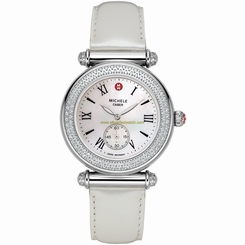 Michele Watches : MWW16A000009 Battery Operated Quartz Polished Stainless Steel White Mother Of Pearl Dial Silver Patent Leather Band Men Watch