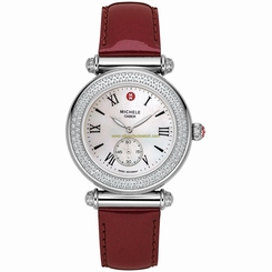 Michele Watches : MWW16A000011 Battery Operated Quartz Polished Stainless Steel White Mother Of Pearl Dial Scarlet Patent Leather Band Men Watch