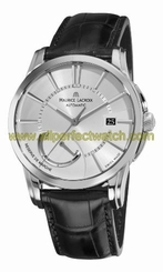 Maurice Lacroix Watches : PT6168-SS001-131 Automatic Date Silver Dial Power Reserve Black Leather Men Watch