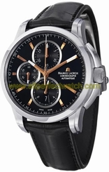 Maurice Lacroix Watches : PT6188-SS001-332 Automatic Chronograph Black Dial Leather Men Watch