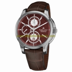 Maurice Lacroix Watches : PT6188-SS001-730 Automatic Chronograph Date Brown Dial Leather Men Watch
