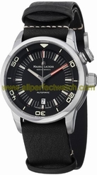 Maurice Lacroix Watches : PT6248-SS001-330 Automatic Date Black Dial Leather Men Watch