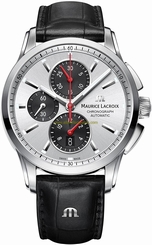 Maurice Lacroix Watches : PT6388-SS001-131-1 Automatic Chronograph Date Black Leather Men Watch