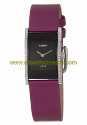 Rado Watches : R20759156 Quartz Black Dial Diamond Bezel Purple Satin Strap Women Watch