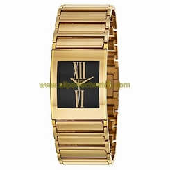 Rado Watches : R20790762 Quartz Black Diamond Dial Gold Tone Stainless Steel and Ceramos Women Watch
