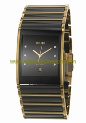 Rado Watches : R20862752 Quartz Diamond Hour Markers Dial Date Black Ceramic and Gold Tone Stainless Steel Men Watch