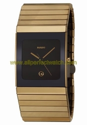 Rado Watches : R21892402 Quartz Black Dial Date Yellow Gold Plated Ceramos Men Watch